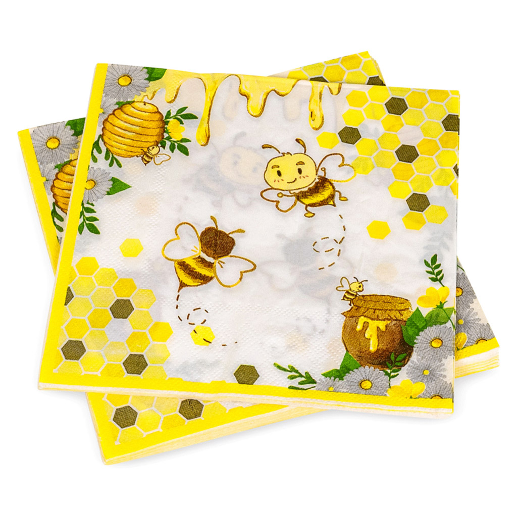 Papier-Servietten „Biene mit Honig und Waben“ – 20 Stück
