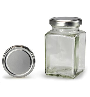 Viereckiges Glas mit silbernem Deckel 260 ml (TO 58)