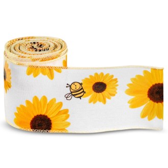 Geschenkband Sonnenblume mit Biene 64 mm