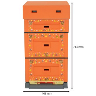 Dadant OPTIMA Bienenstock, lackiert (orange), Druck – Biene, aufgeklappt